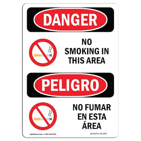 Signmission OSHA Sign, No Smoking In This Area Bilingual, 5in X 3.5in Decal, 10PK, 3.5" W, 5" L, Spanish, PK10 OS-DS-D-35-VS-1471-10PK